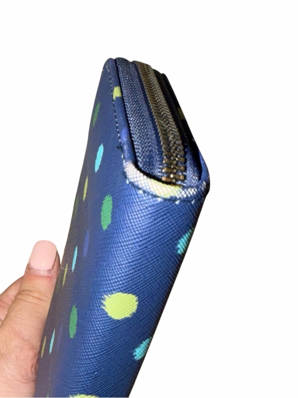 Isaac Mizrahi Navy Polka Dot Zip Wristlet - Picture 5 of 5